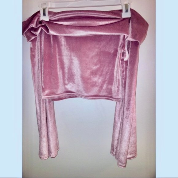 Nasty Gal Velvet Bardot Sleeve Top - Rose (10) - Picture 4 of 7